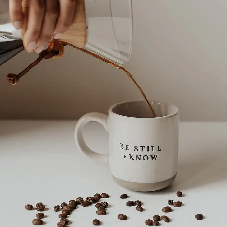 Be Still + Know - Cream Stoneware Coffee Mug - 14 oz - Artful Planner Co.