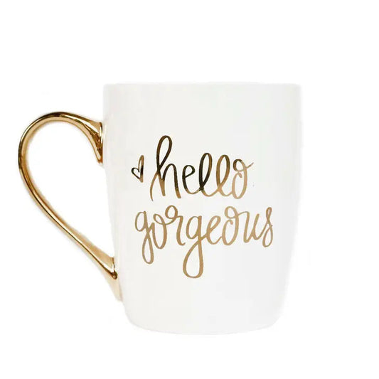Hello Gorgeous - Gold and White Coffee Mug - 16 oz - Artful Planner Co.