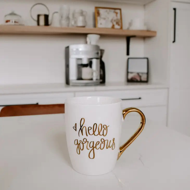 Hello Gorgeous - Gold and White Coffee Mug - 16 oz - Artful Planner Co.