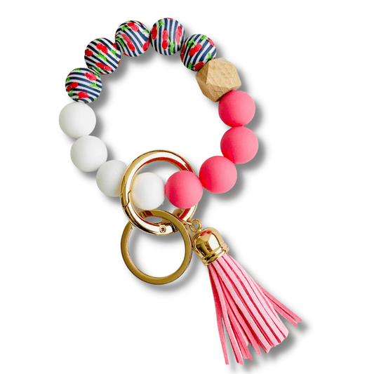 Bangle Keychain | Silicone Wristlet Key Ring | Bead Bracelet - Cherry Accessories Tiny Gift Society 