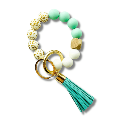 Bangle Keychain | Silicone Wristlet Key Ring | Bead Bracelet - Snow Leopard Turquoise Accessories Tiny Gift Society 