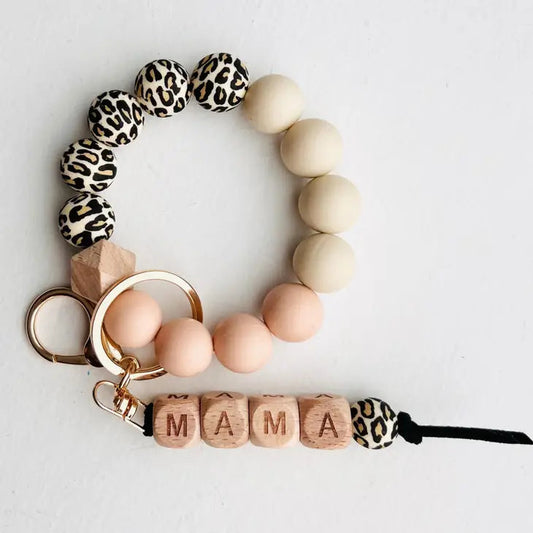 Bangle Keychain | Silicone Wristlet Key Ring | Bead Bracelet - Leopard Mama - Artful Planner Co.