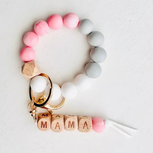 Bangle Keychain | Silicone Wristlet Key Ring | Bead Bracelet - Mama Pink - Artful Planner Co.