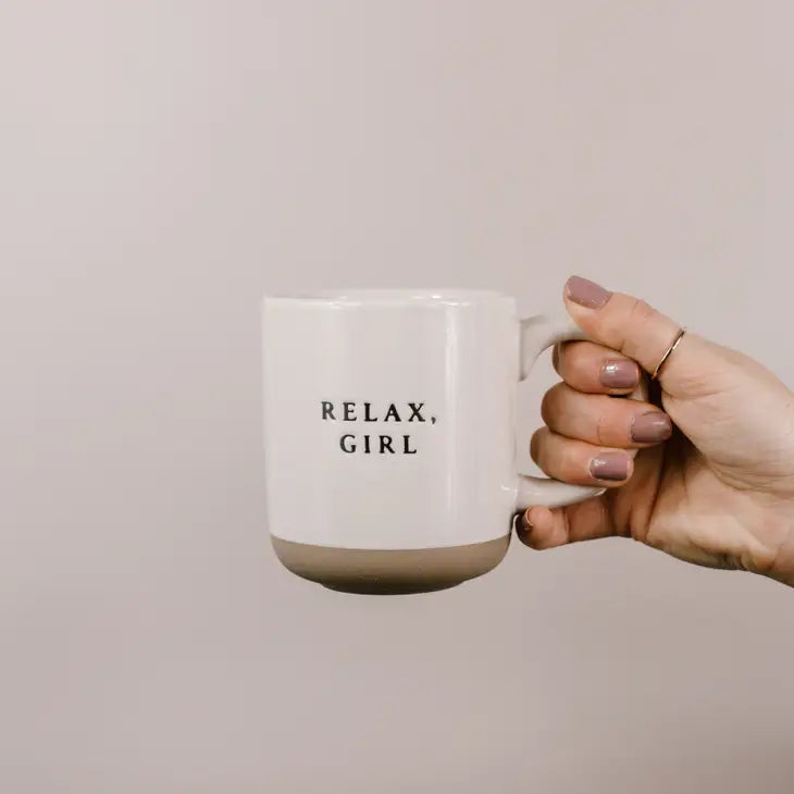 Relax Girl - Cream Stoneware Coffee Mug - 14 oz - Artful Planner Co.