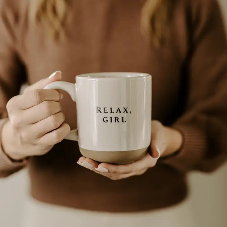 Relax Girl - Cream Stoneware Coffee Mug - 14 oz - Artful Planner Co.