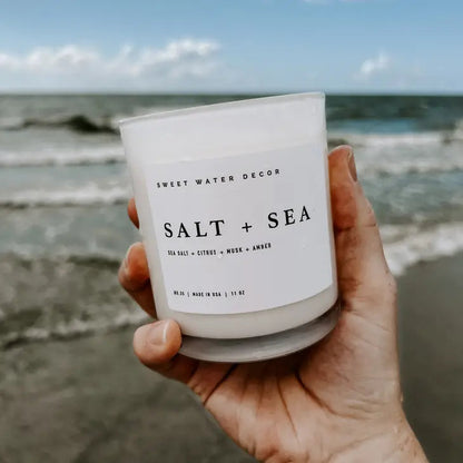 Salt and Sea Soy Candle - White Jar - 11 oz - Artful Planner Co.