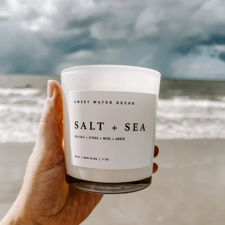 Salt and Sea Soy Candle - White Jar - 11 oz - Artful Planner Co.