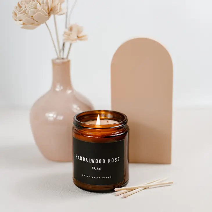 Sandalwood Rose Soy Candle - Amber Jar - 9 oz - Artful Planner Co.