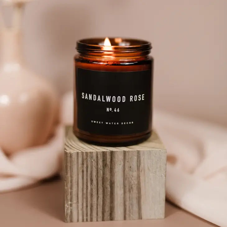 Sandalwood Rose Soy Candle - Amber Jar - 9 oz - Artful Planner Co.