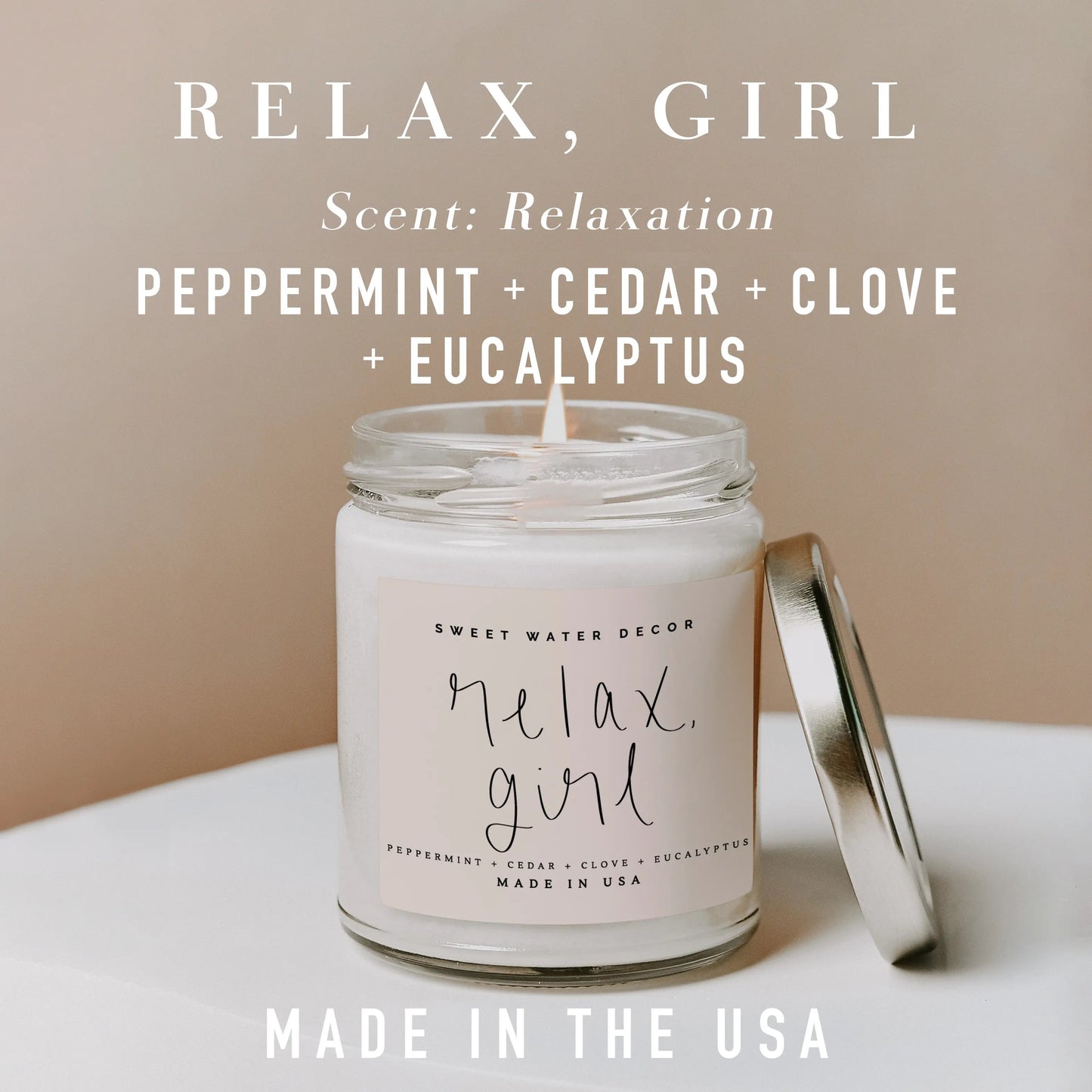 Relax, Girl Soy Candle - Clear Jar - 9oz - Artful Planner Co.