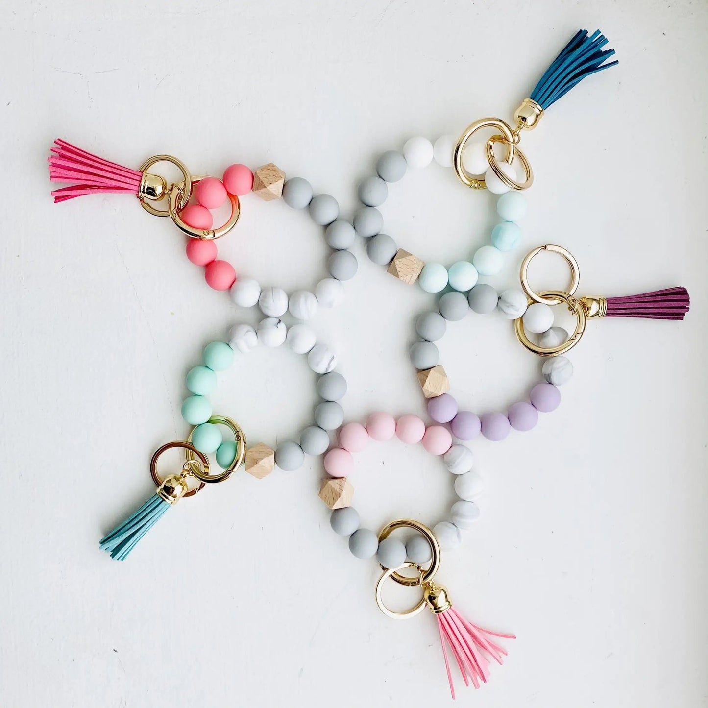 Bangle Keychain | Silicone Wristlet Key Ring | Bead Bracelet - Baby Pink - Artful Planner Co.