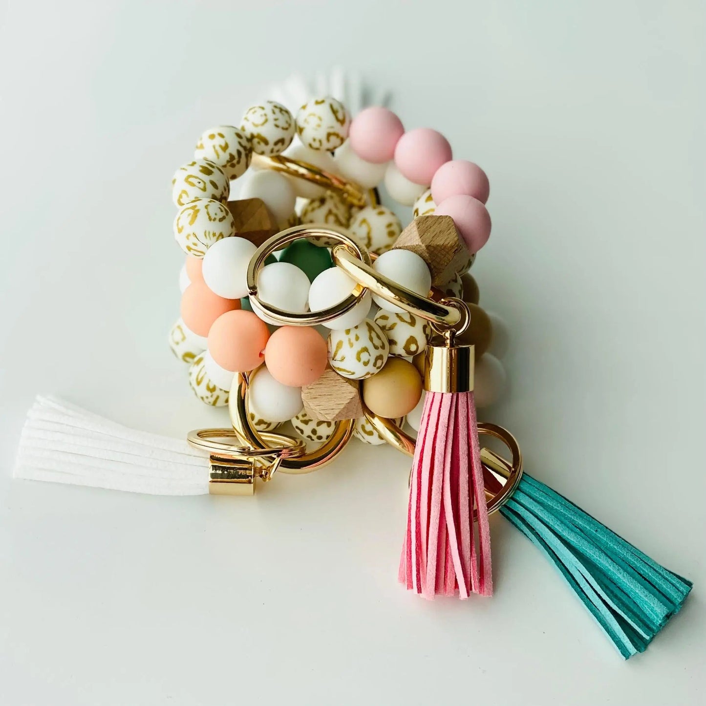 Bangle Keychain | Silicone Wristlet Key Ring | Bead Bracelet - Floral - Artful Planner Co.
