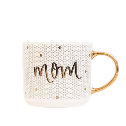 Mom - Gold, White Tile Hand Lettered Coffee Mug - 17 oz - Artful Planner Co.
