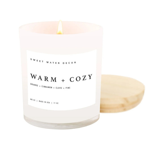 Warm and Cozy Soy Candle - White Jar - 11 oz - Artful Planner Co.