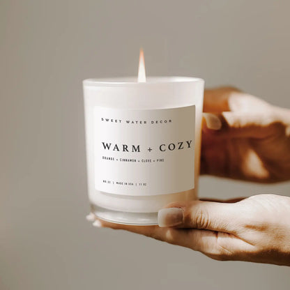 Warm and Cozy Soy Candle - White Jar - 11 oz - Artful Planner Co.